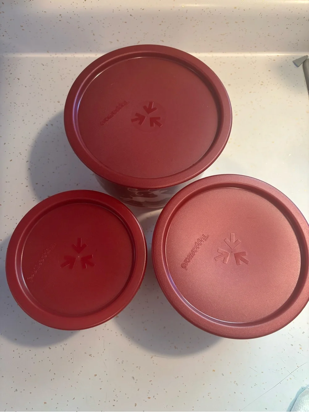 Tupperware Christmas Holiday Stacking Canisters Set of 3 Red Vintage Style